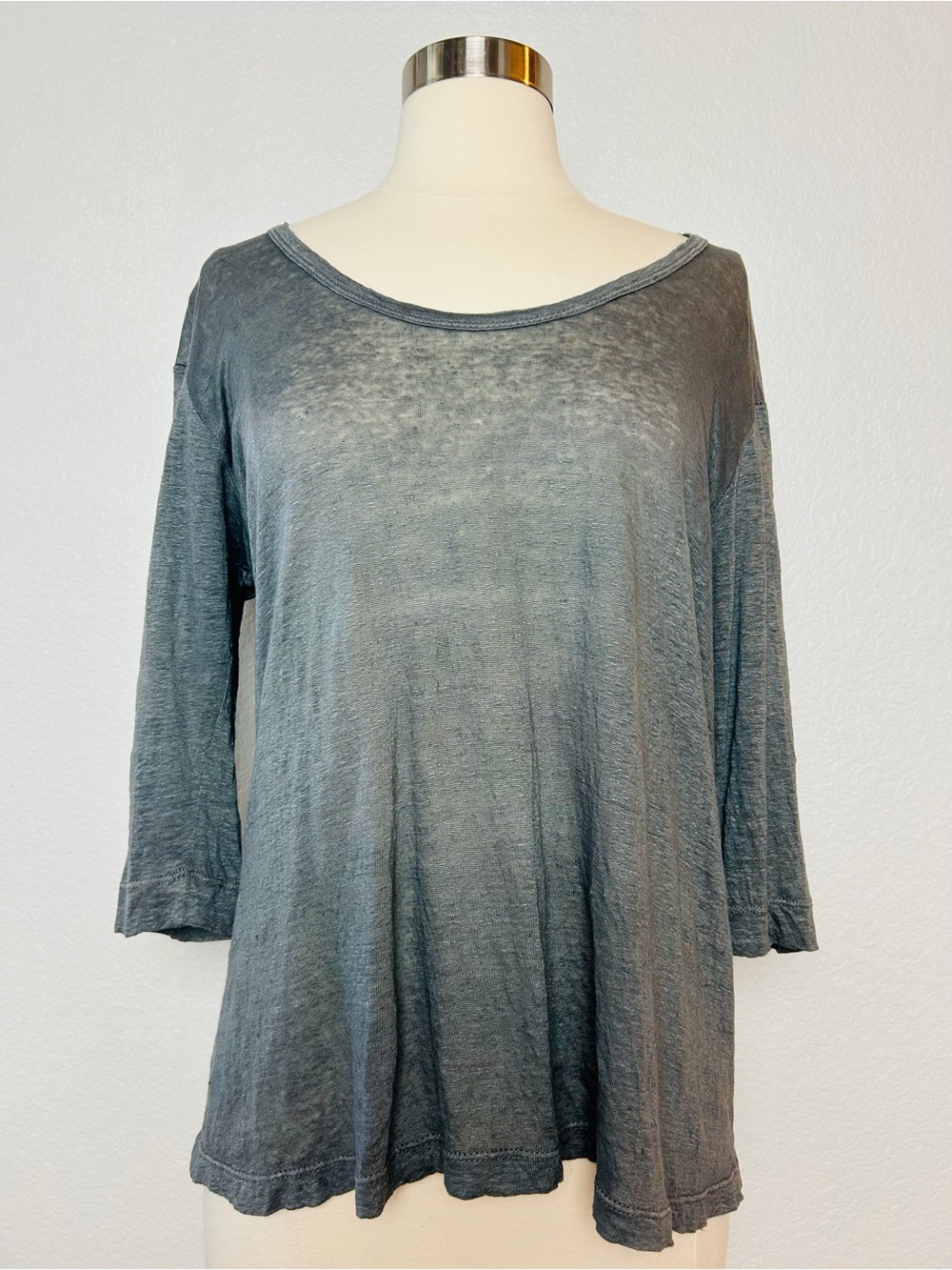 Sandro Linen Shirt Women's Size 2/M Heather Gray Relax Fit 3/4 Sleeve Tunic Top